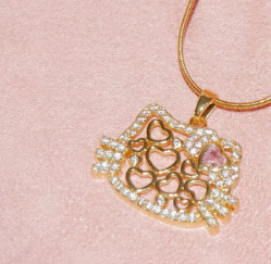 The same style of gold store full diamond TK cat pendant necklace ring pink bow kitty cat head collarbone chain light luxury